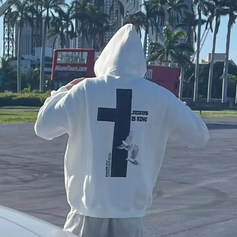 Jesus Is King Cross Print Unisex Cotton Hoodie