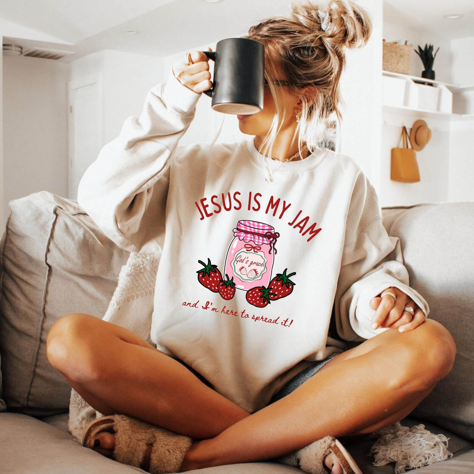 Jesus Is My Jam Strawberry Christian Unisex Cotton Sweatshirt