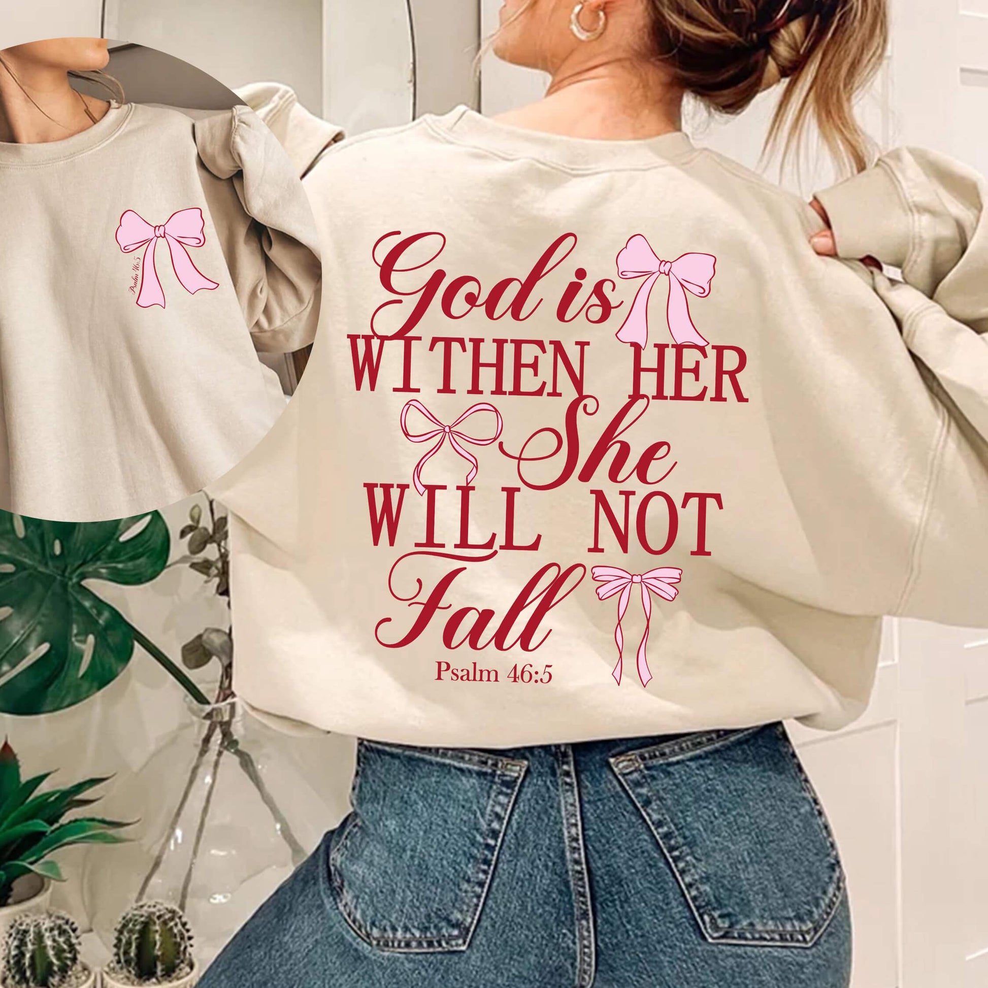 God is Within Her She Will Not Fall Bow Unisex Cotton Sweatshirt