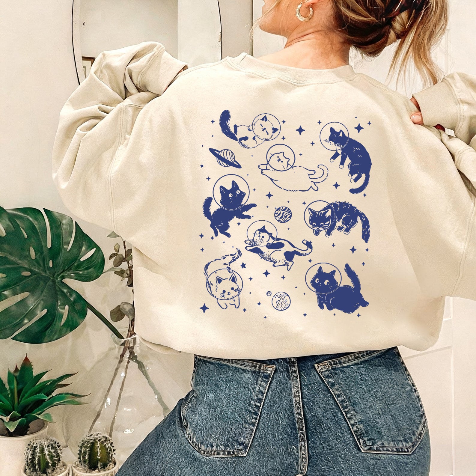 Cats in Space Unisex Cotton Sweatshirt