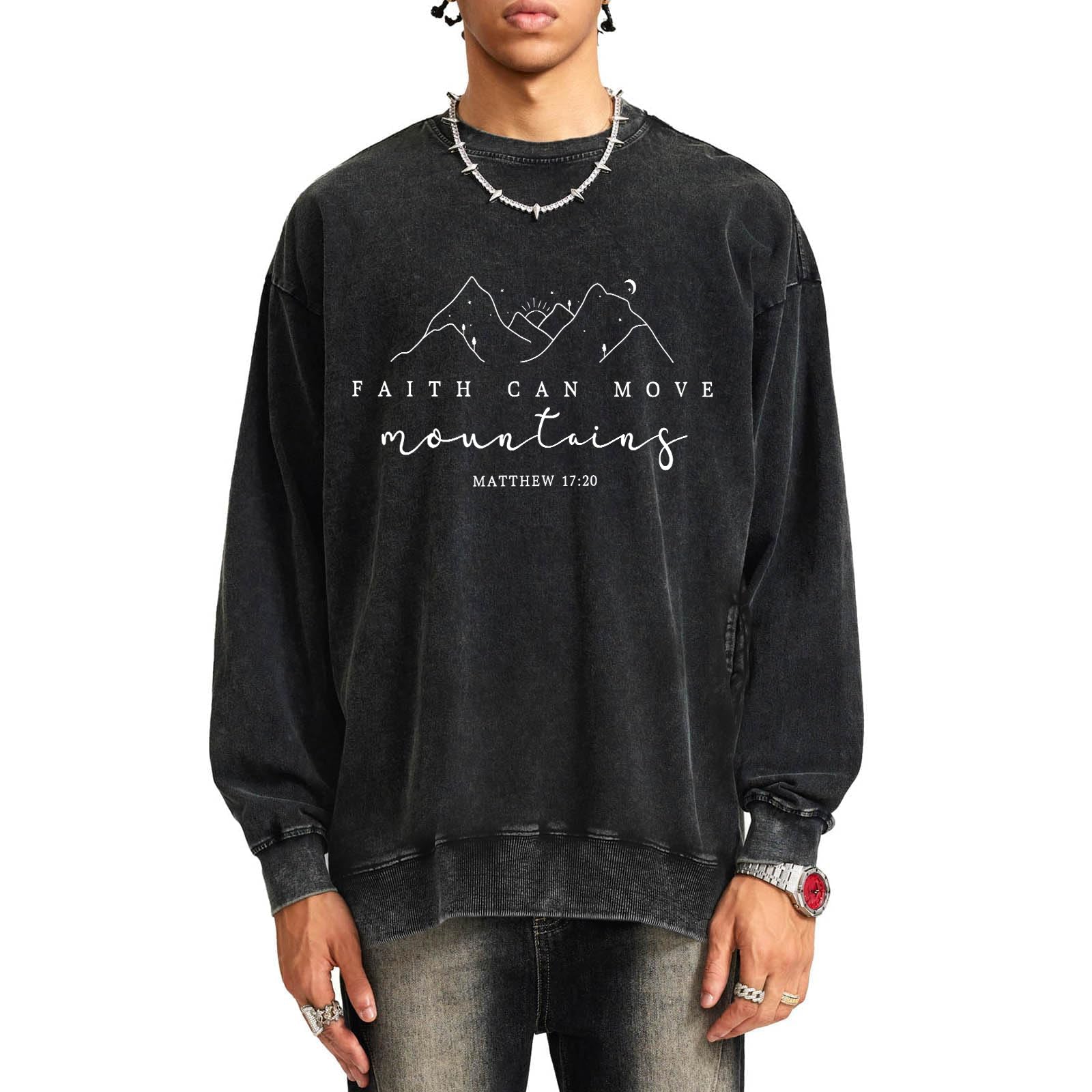 Faith Can Move Mountains Unisex Washed Sweatshirt