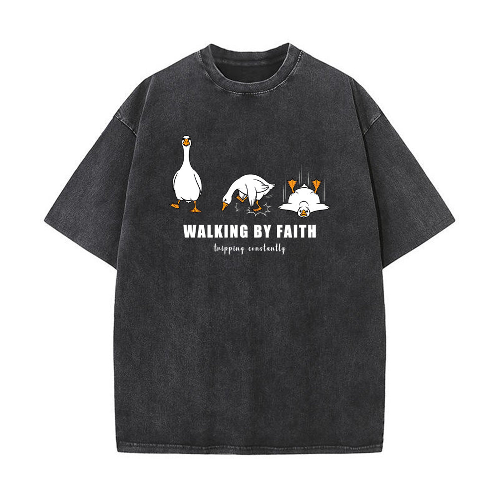 Walking By Faith Tripping Constantly Unisex Washed T-shirt