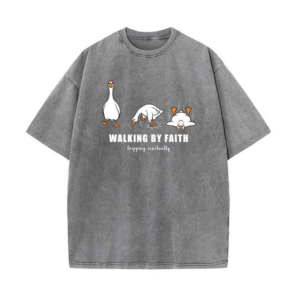 Walking By Faith Tripping Constantly Unisex Washed T-shirt