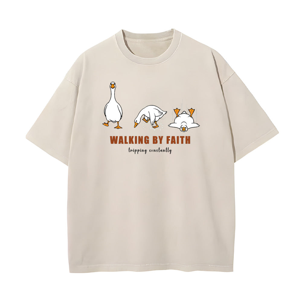 Walking By Faith Tripping Constantly Unisex Washed T-shirt