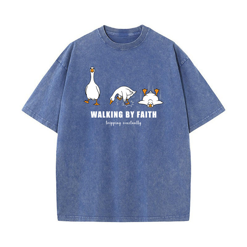 Walking By Faith Tripping Constantly Unisex Washed T-shirt