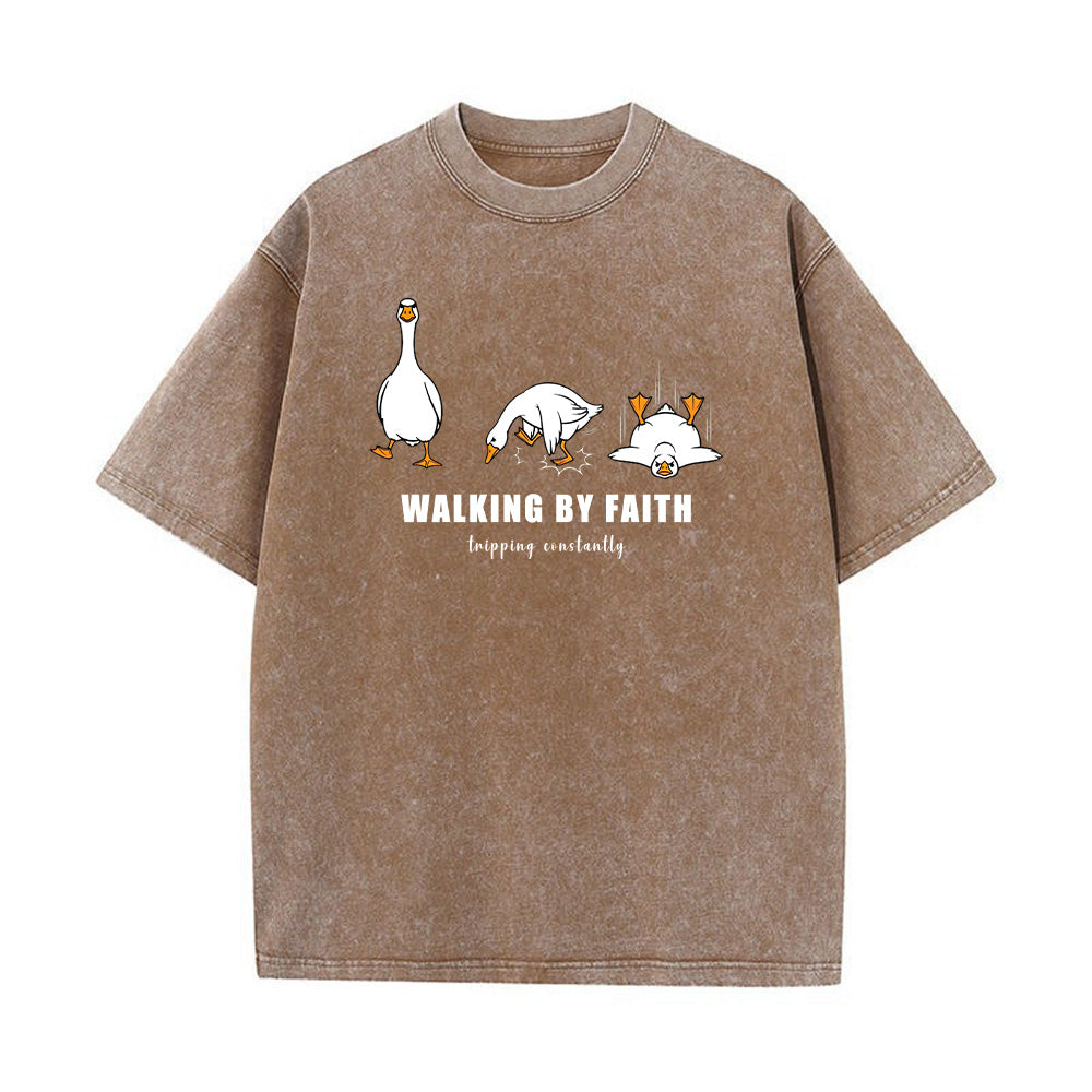 Walking By Faith Tripping Constantly Unisex Washed T-shirt