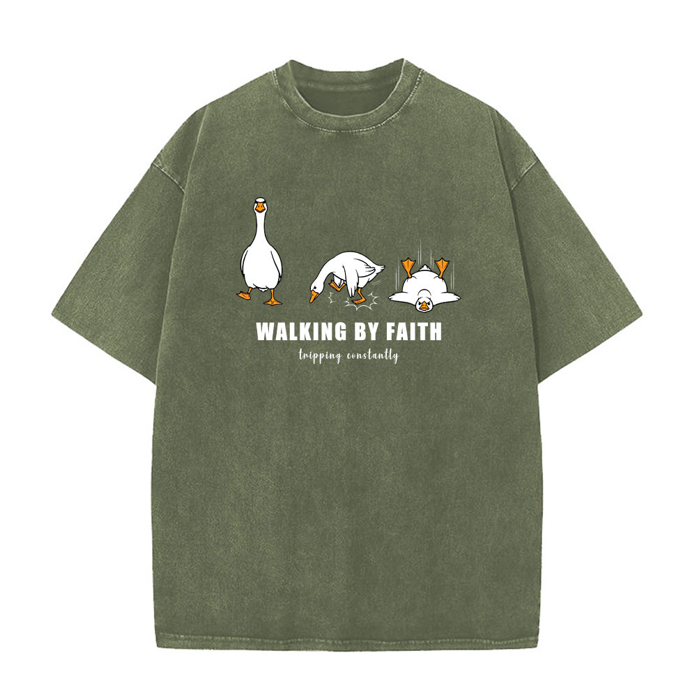 Walking By Faith Tripping Constantly Unisex Washed T-shirt