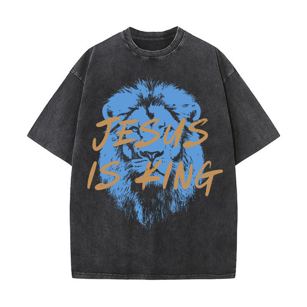 Jesus Is King Christian Unisex Washed T-shirt