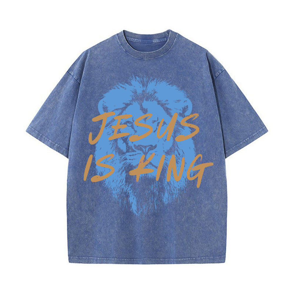 Jesus Is King Christian Unisex Washed T-shirt