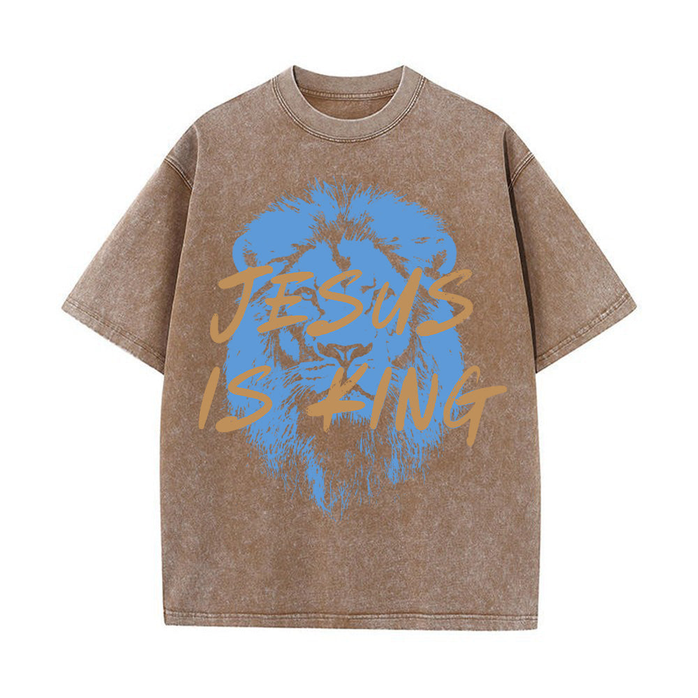 Jesus Is King Christian Unisex Washed T-shirt