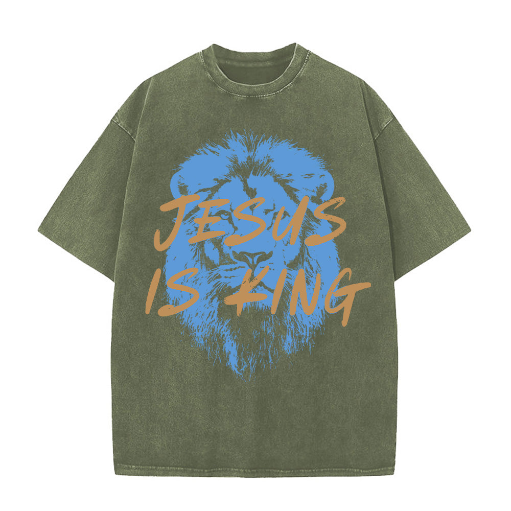 Jesus Is King Christian Unisex Washed T-shirt