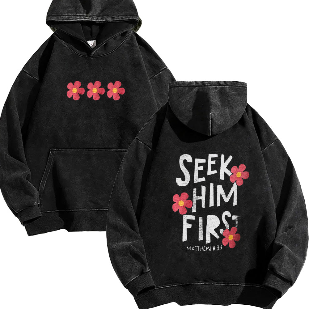 Seek Him First Unisex Washed Hoodie
