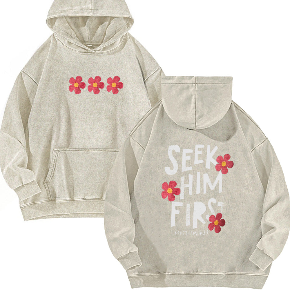 Seek Him First Unisex Washed Hoodie