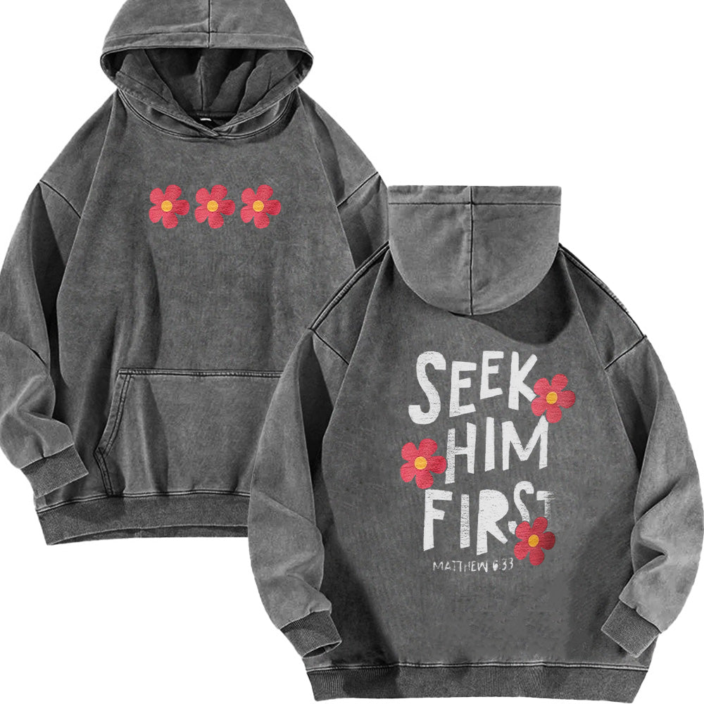 Seek Him First Unisex Washed Hoodie