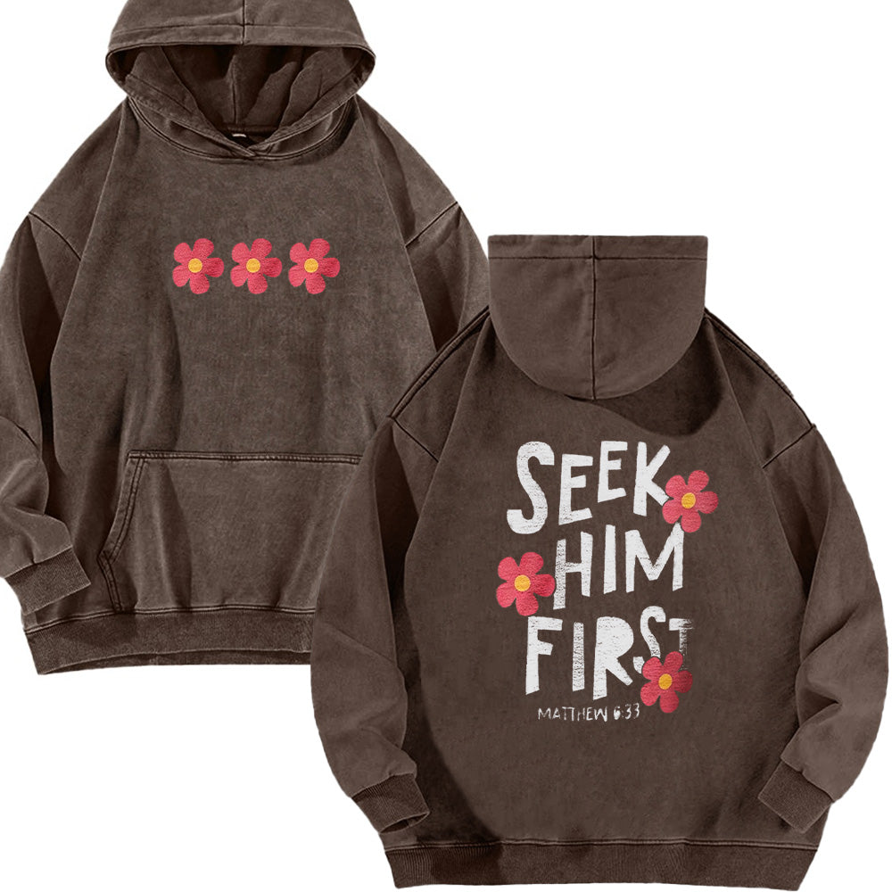 Seek Him First Unisex Washed Hoodie