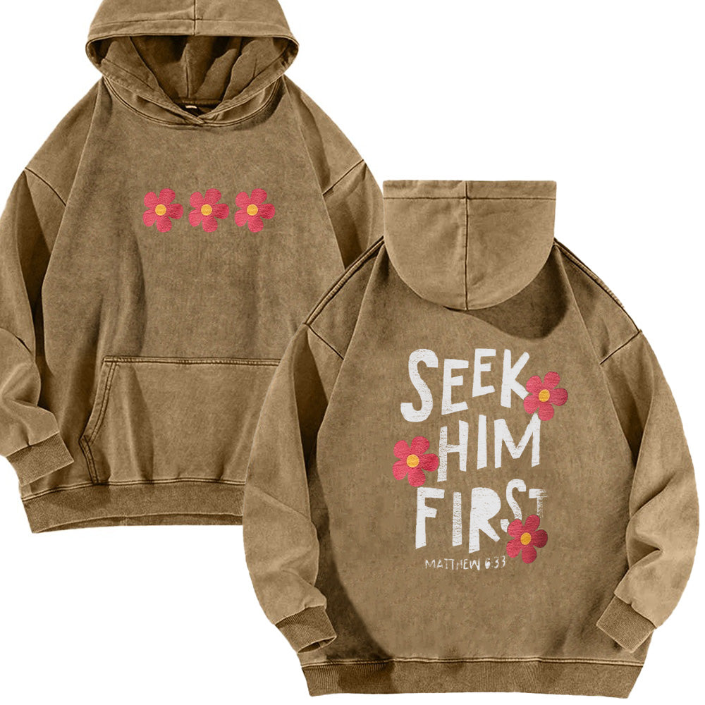 Seek Him First Unisex Washed Hoodie