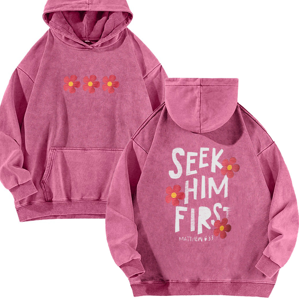 Seek Him First Unisex Washed Hoodie