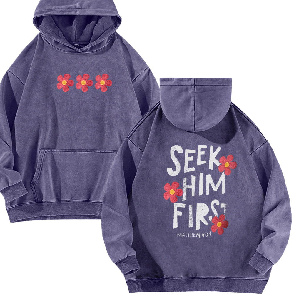 Seek Him First Unisex Washed Hoodie