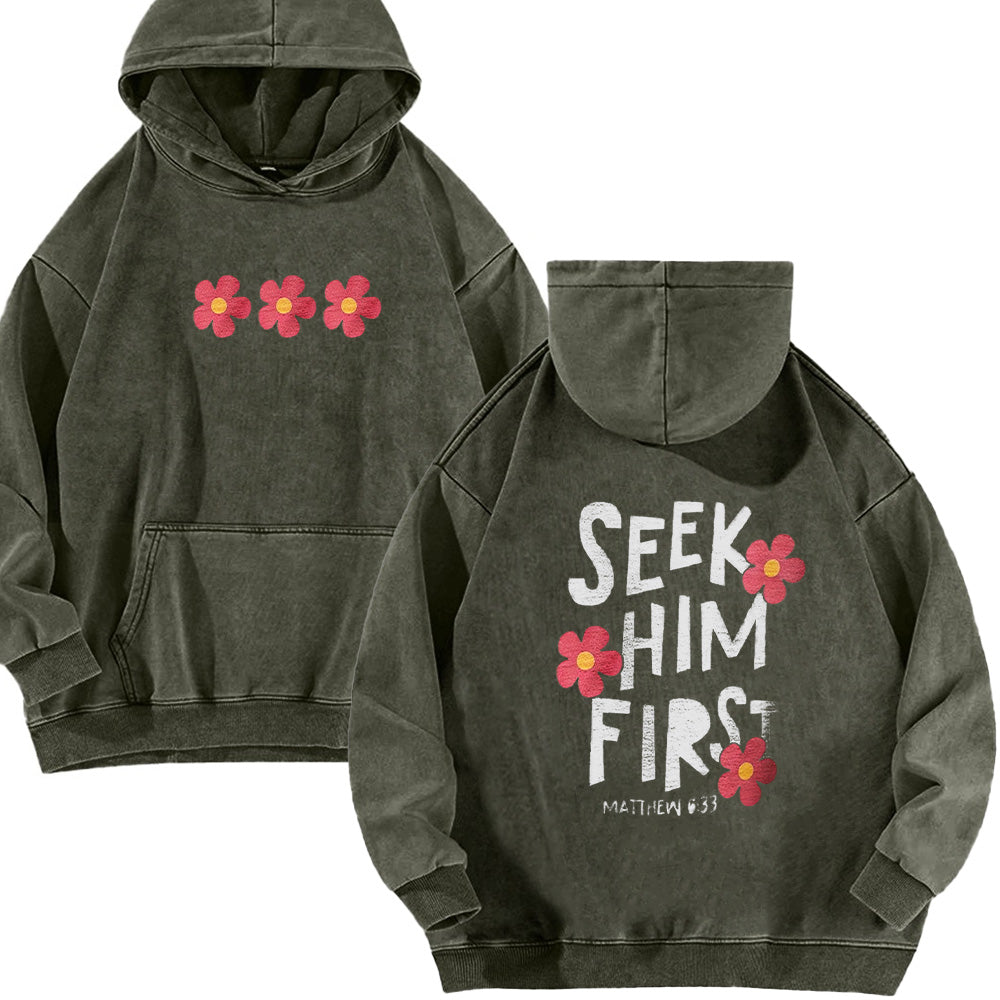 Seek Him First Unisex Washed Hoodie