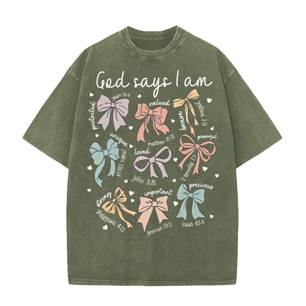 God Says I Am Girl Bible Verse Unisex Washed T-shirt