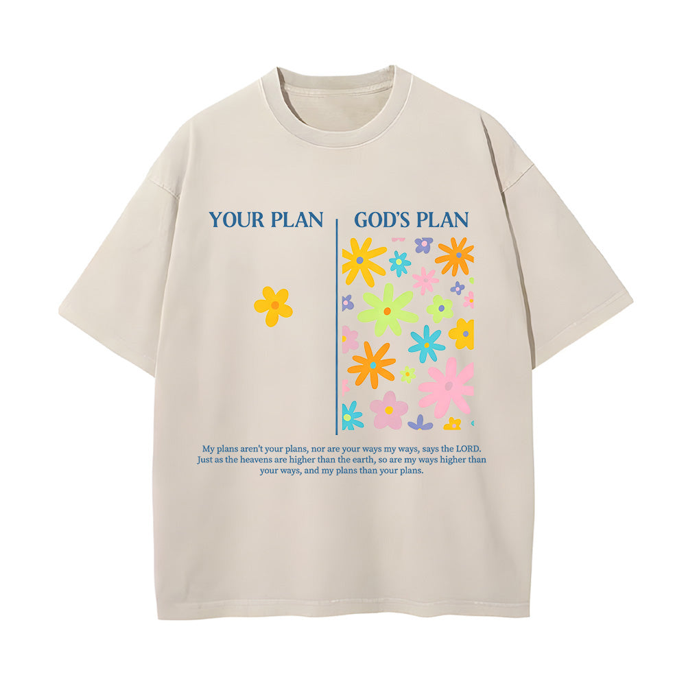 God’s Plan vs Your Plan Floral Design Unisex Washed T-shirt