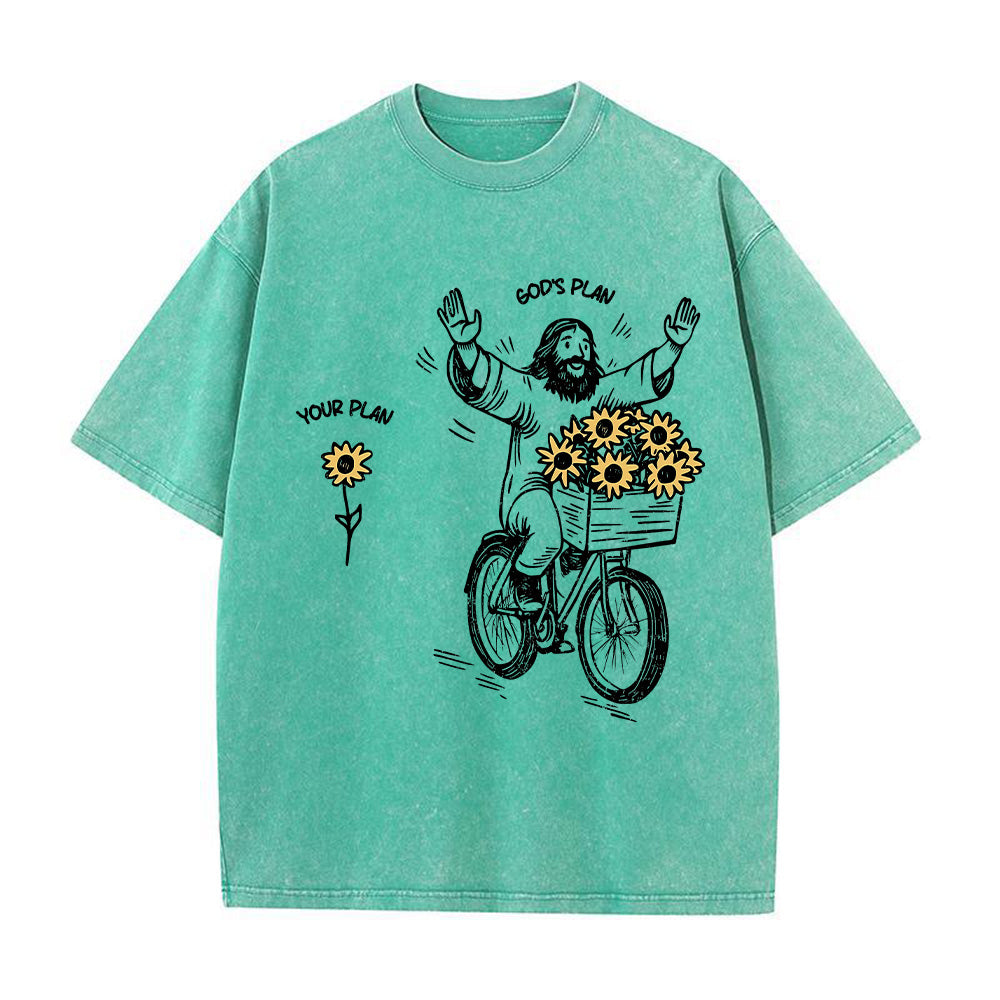 "God's Plan" Sunflower Graphic Unisex Washed T-shirt