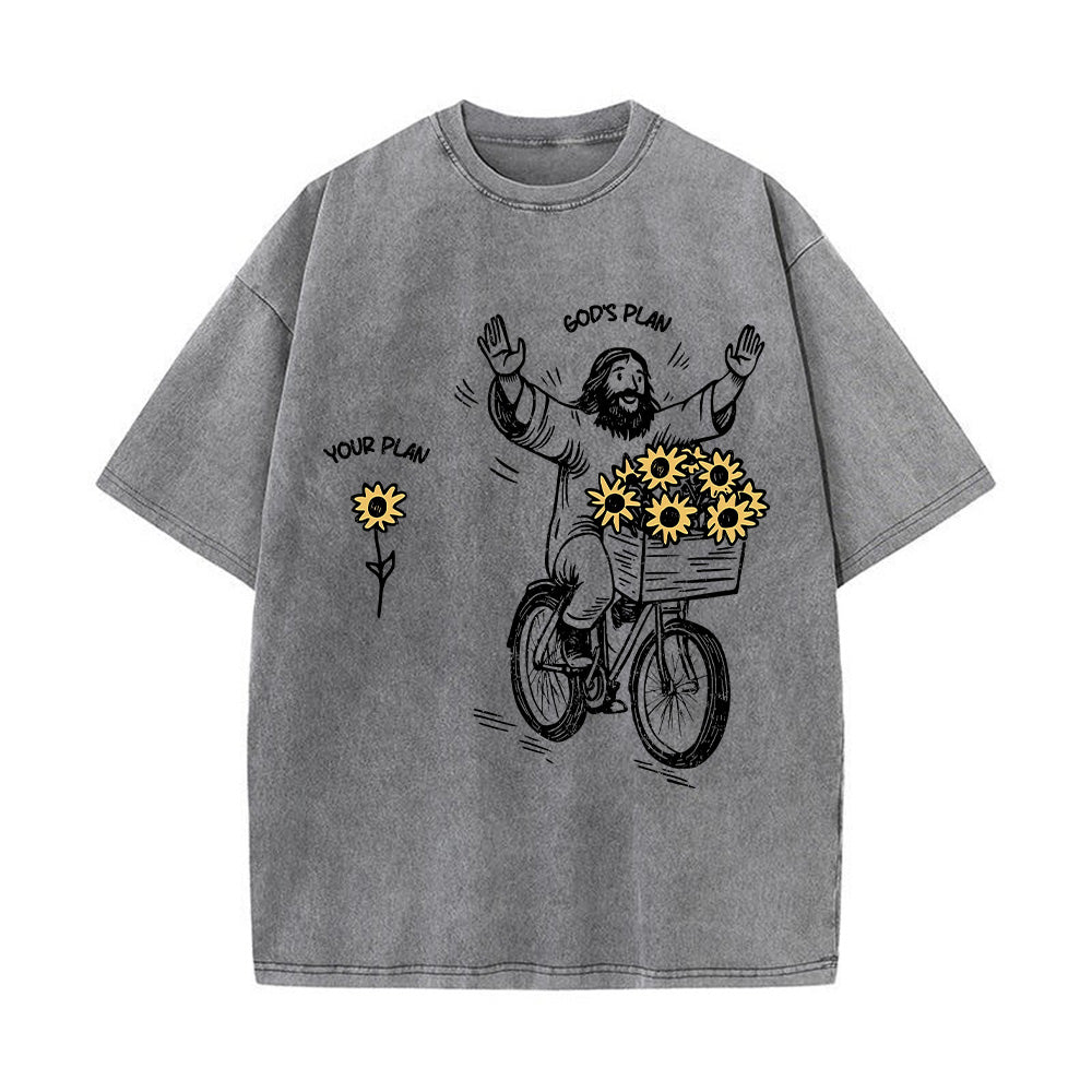 "God's Plan" Sunflower Graphic Unisex Washed T-shirt