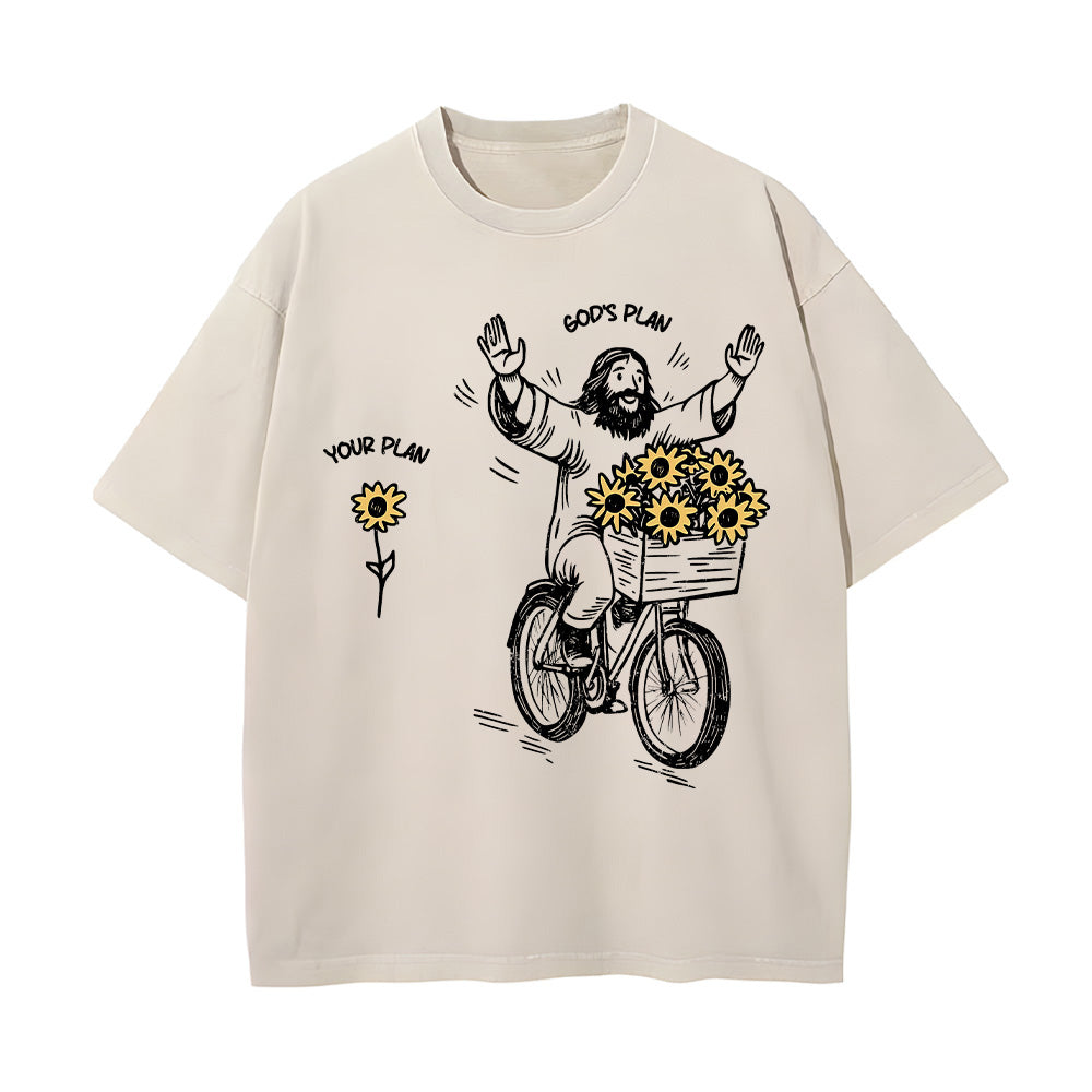 "God's Plan" Sunflower Graphic Unisex Washed T-shirt