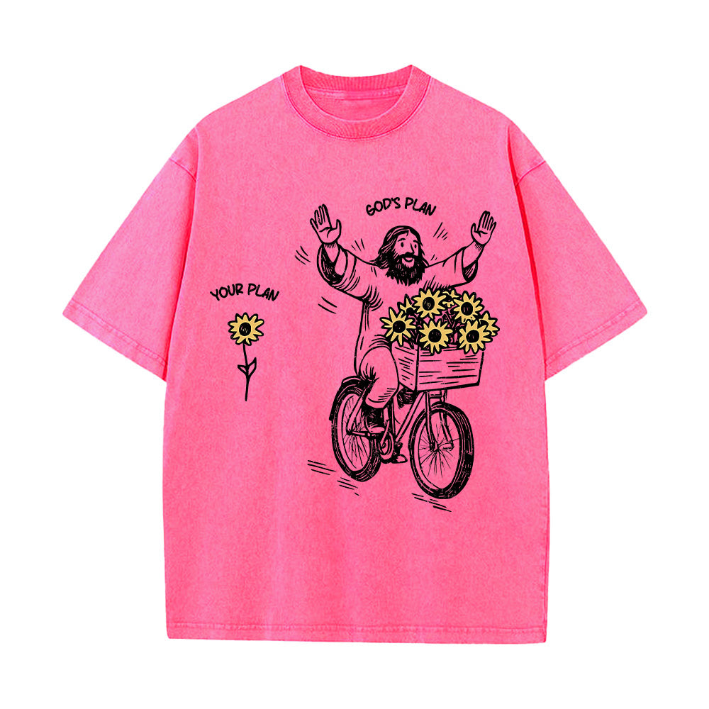 "God's Plan" Sunflower Graphic Unisex Washed T-shirt