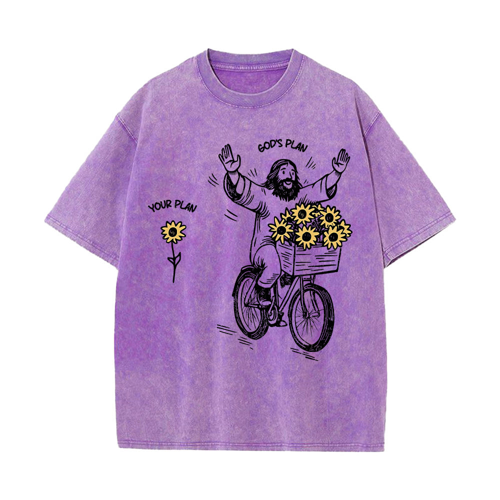 "God's Plan" Sunflower Graphic Unisex Washed T-shirt
