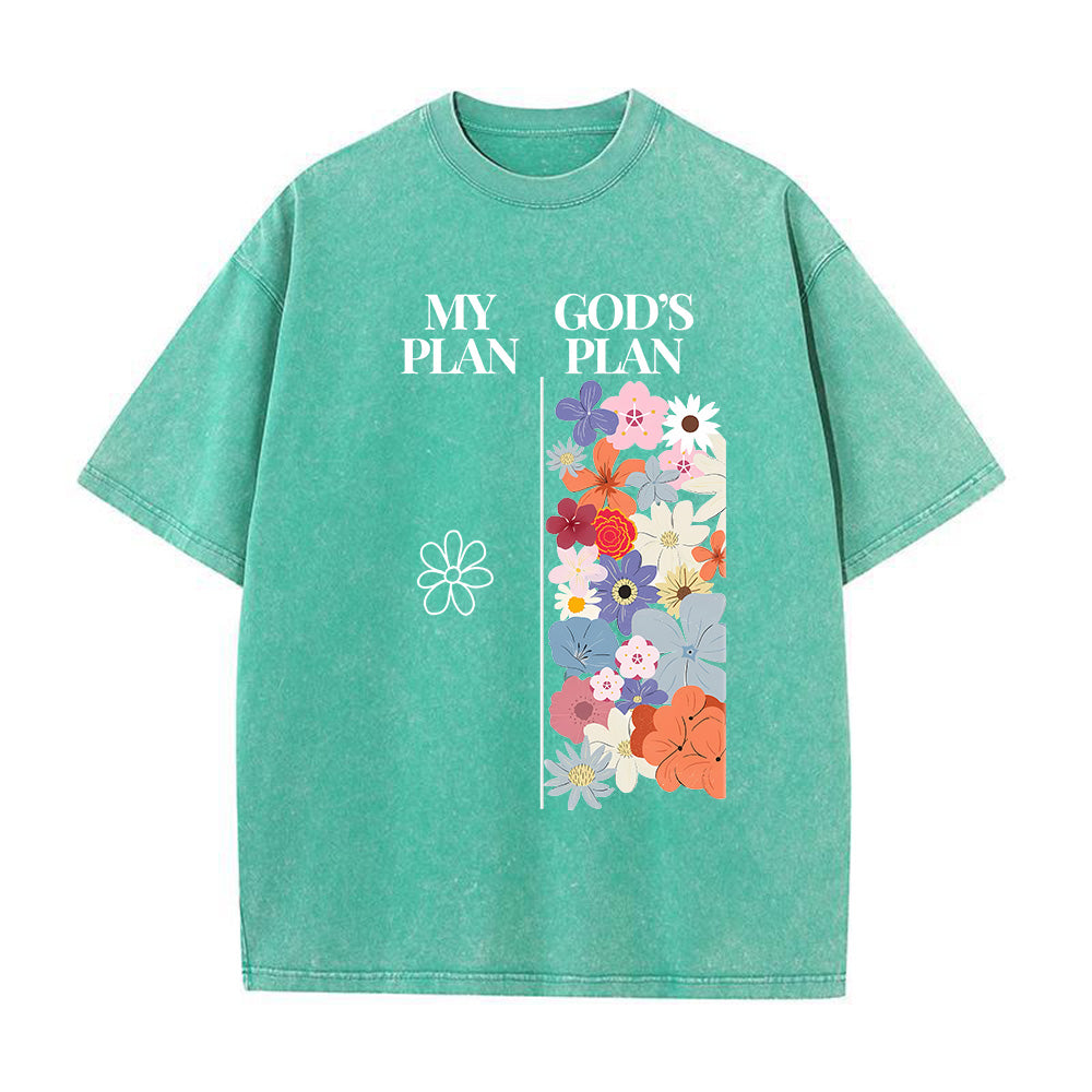 "My Plan vs God's Plan" Floral Graphic Unisex Washed T-Shirt