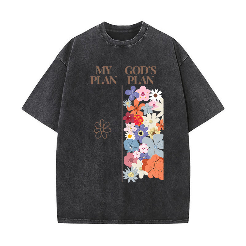 "My Plan vs God's Plan" Floral Graphic Unisex Washed T-Shirt