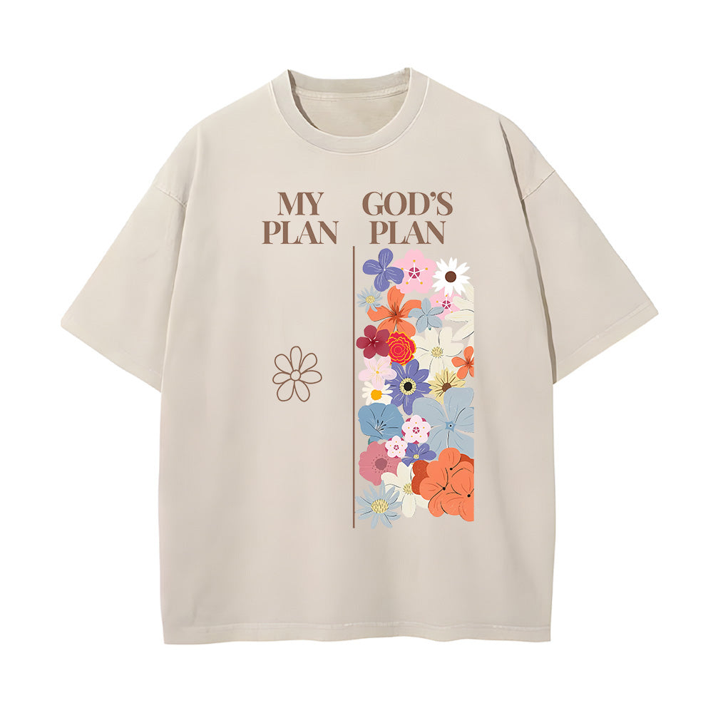 "My Plan vs God's Plan" Floral Graphic Unisex Washed T-Shirt