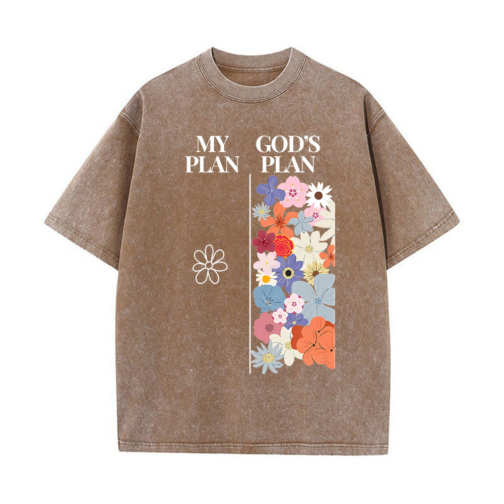 "My Plan vs God's Plan" Floral Graphic Unisex Washed T-Shirt