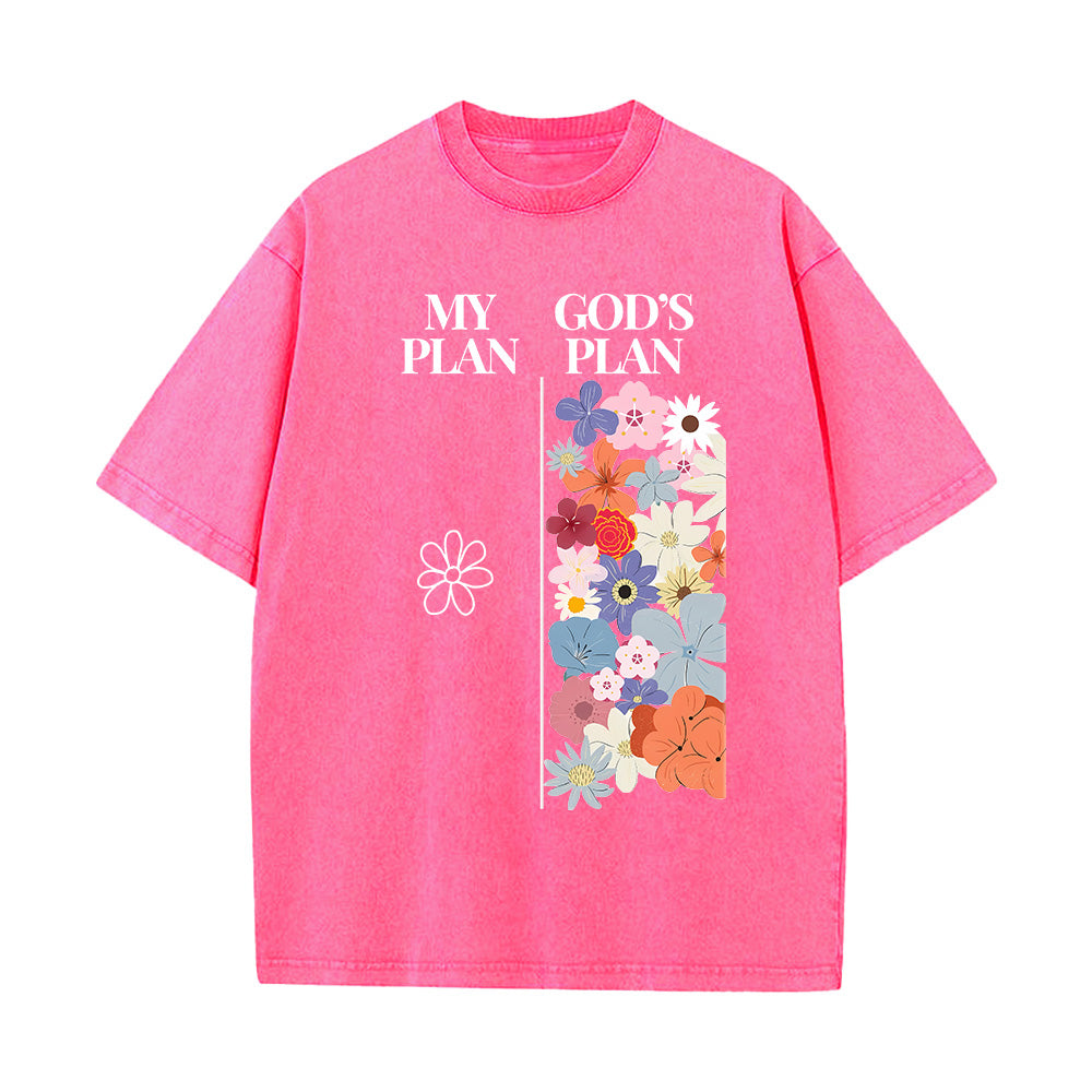 "My Plan vs God's Plan" Floral Graphic Unisex Washed T-Shirt