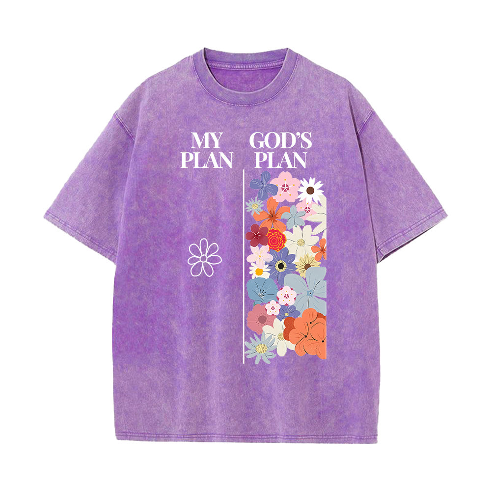 "My Plan vs God's Plan" Floral Graphic Unisex Washed T-Shirt