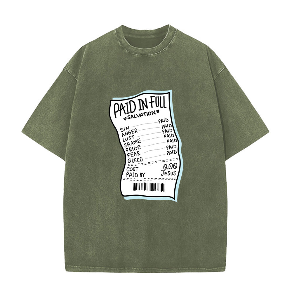 "Paid In Full Salvation" Christian Graphic Unisex Washed T-Shirt