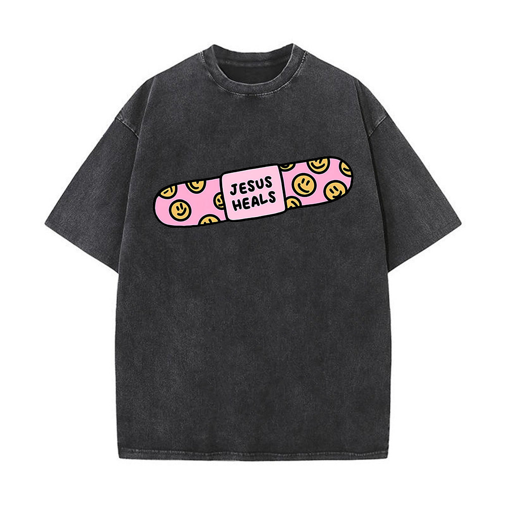 "Jesus Heals" Smileys Bandage Graphic Unisex T-Shirt
