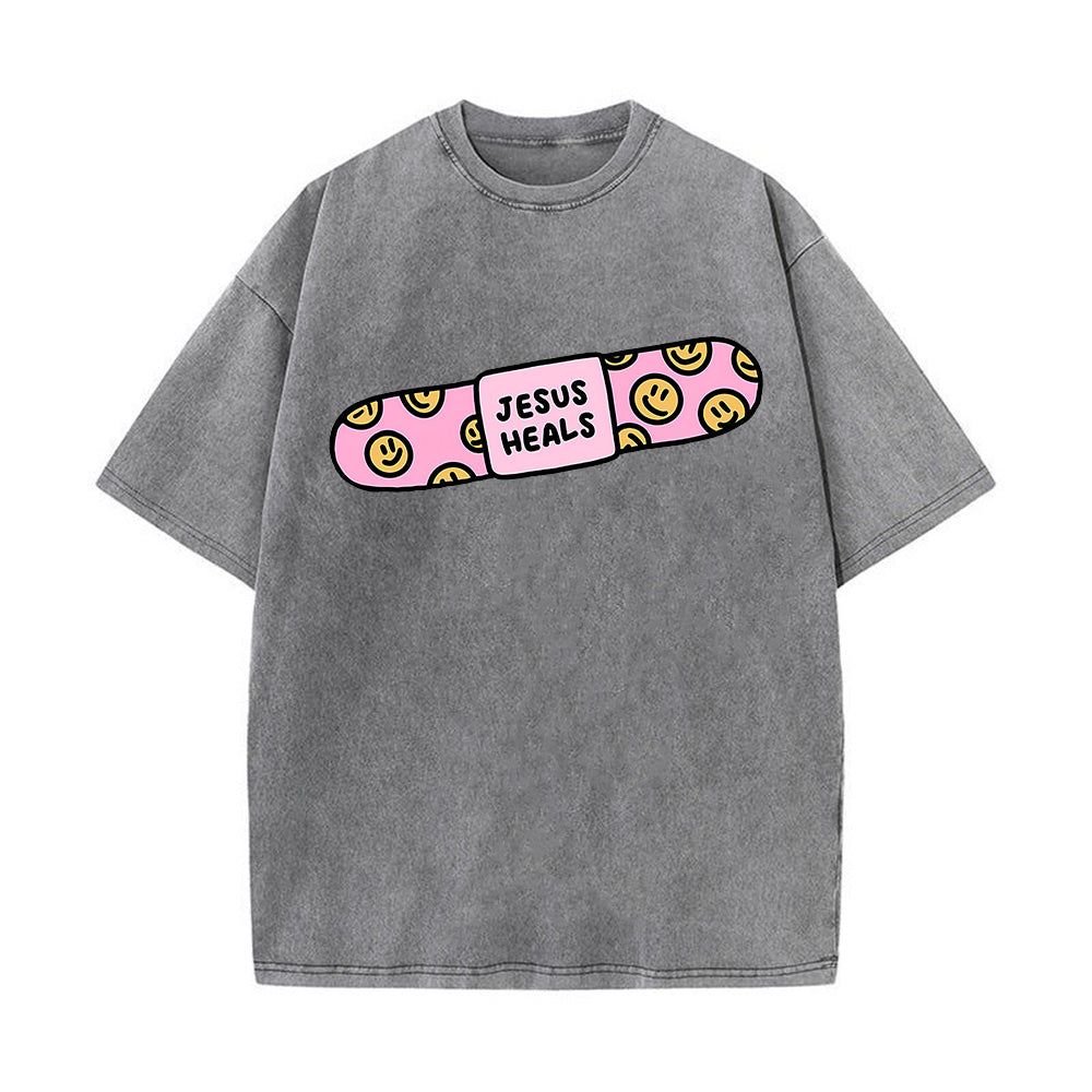 "Jesus Heals" Smileys Bandage Graphic Unisex T-Shirt