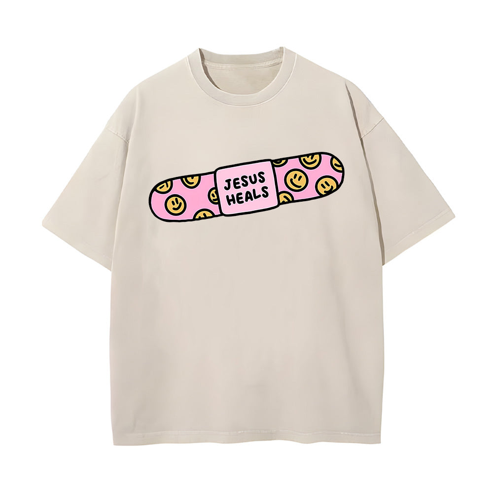 "Jesus Heals" Smileys Bandage Graphic Unisex T-Shirt