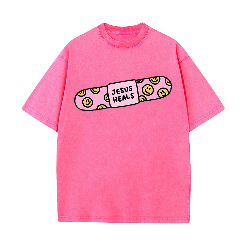 "Jesus Heals" Smileys Bandage Graphic Unisex T-Shirt