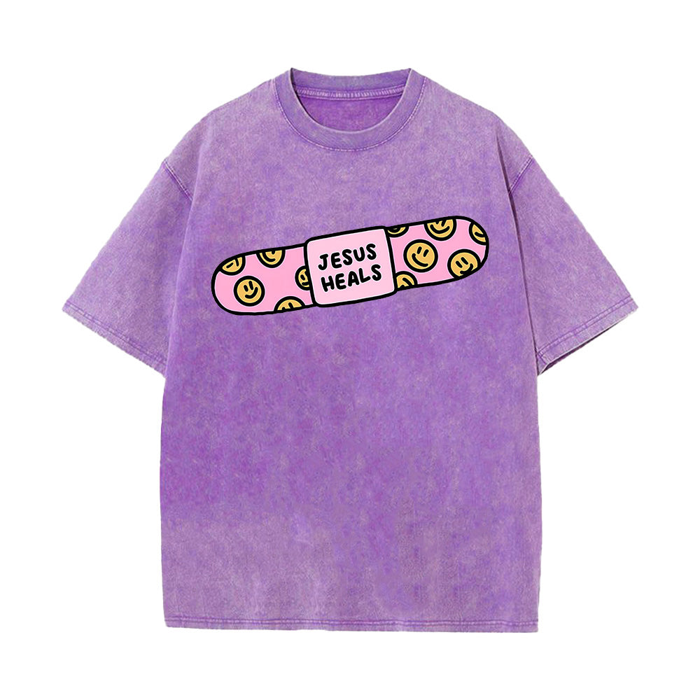 "Jesus Heals" Smileys Bandage Graphic Unisex T-Shirt