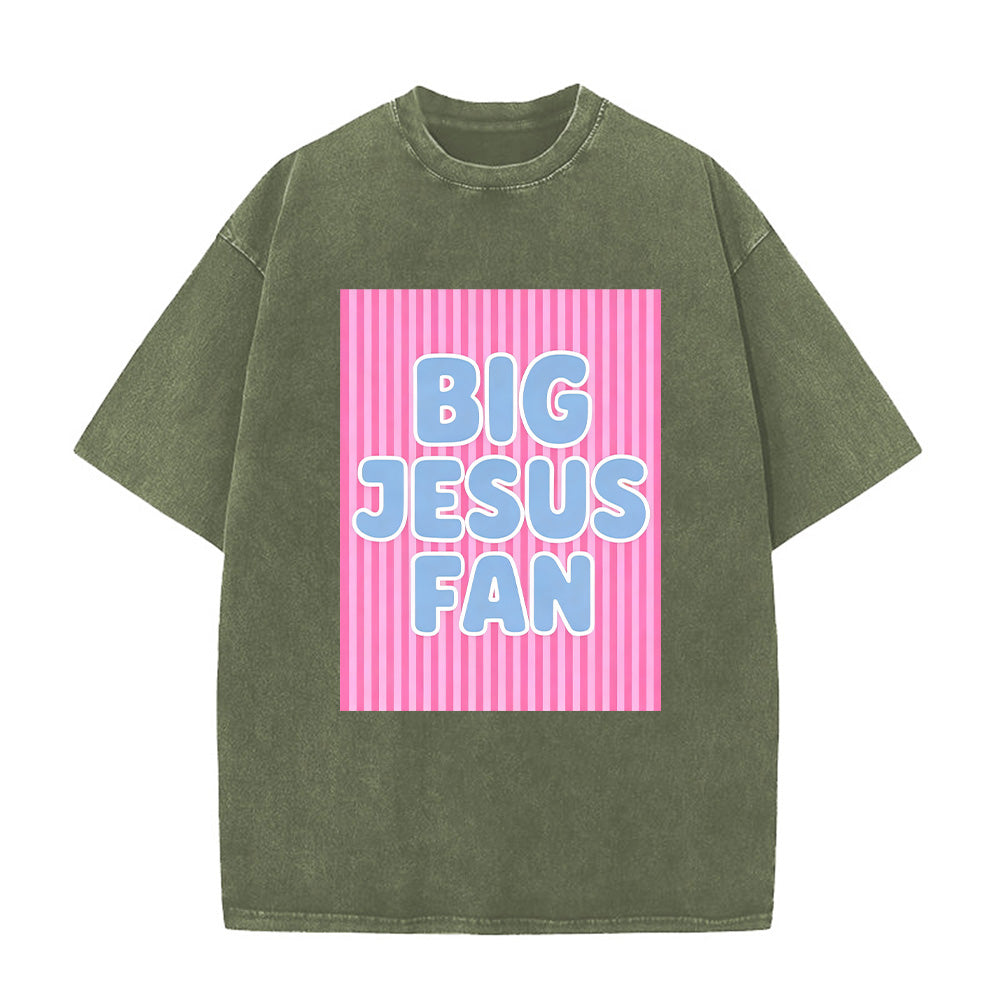 "Big Jesus Fan" Retro Graphic Unisex Washed T-Shirt