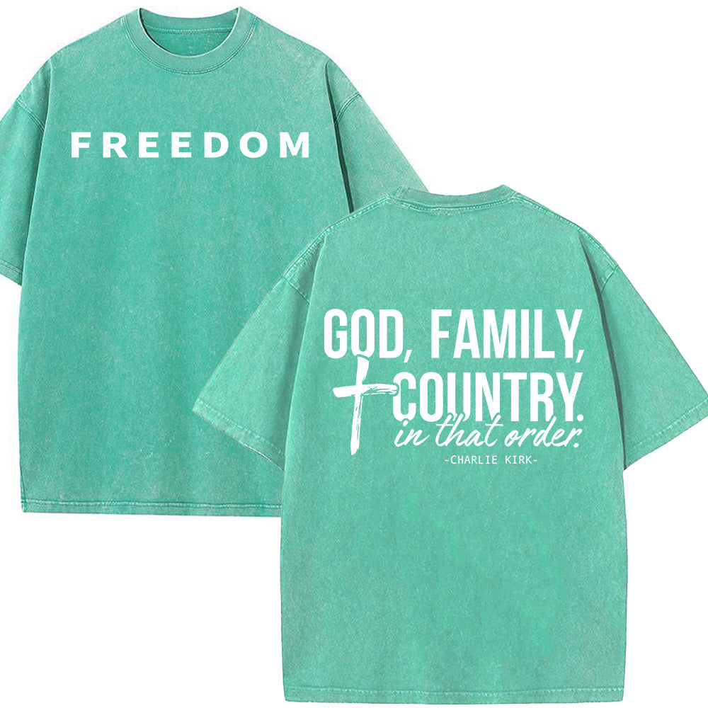 God Family Country Unisex Washed T-Shirt