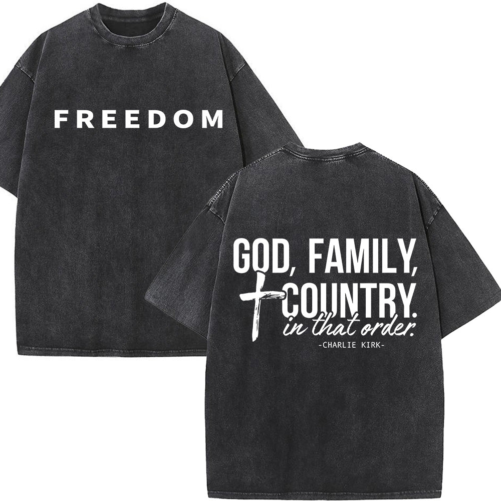 God Family Country Unisex Washed T-Shirt