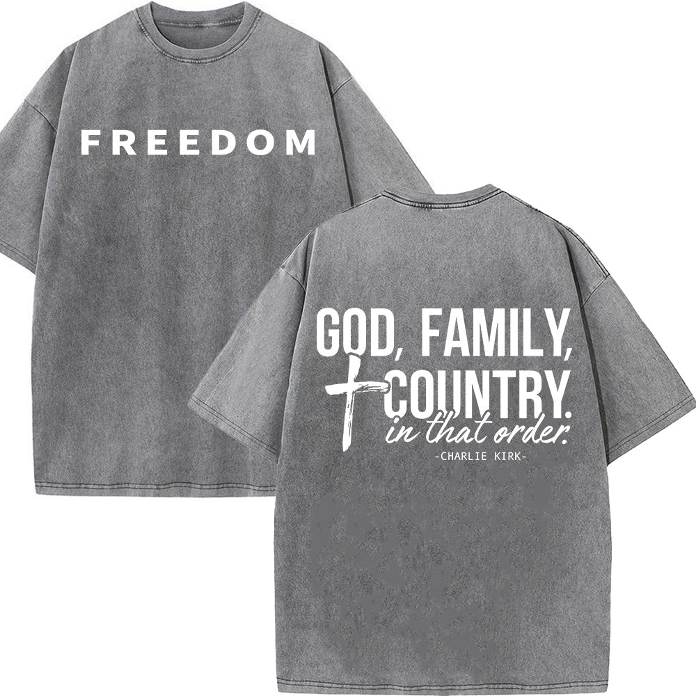 God Family Country Unisex Washed T-Shirt