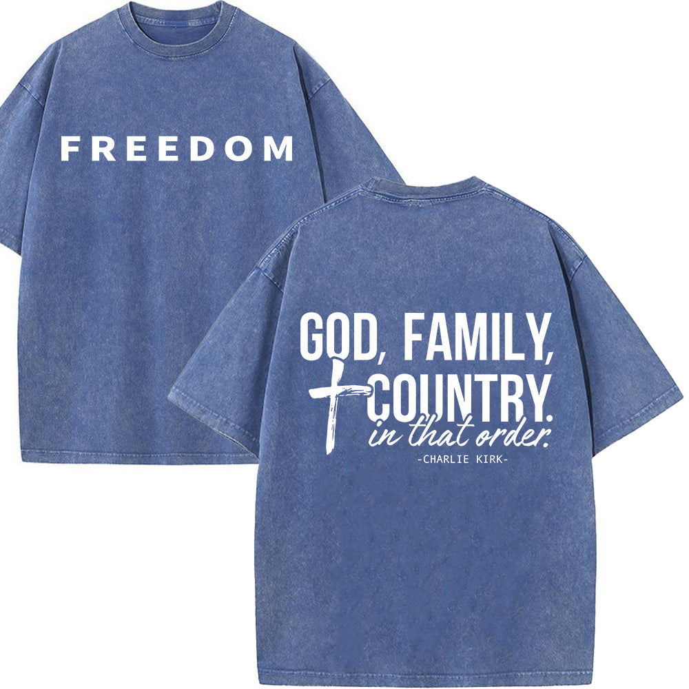 God Family Country Unisex Washed T-Shirt