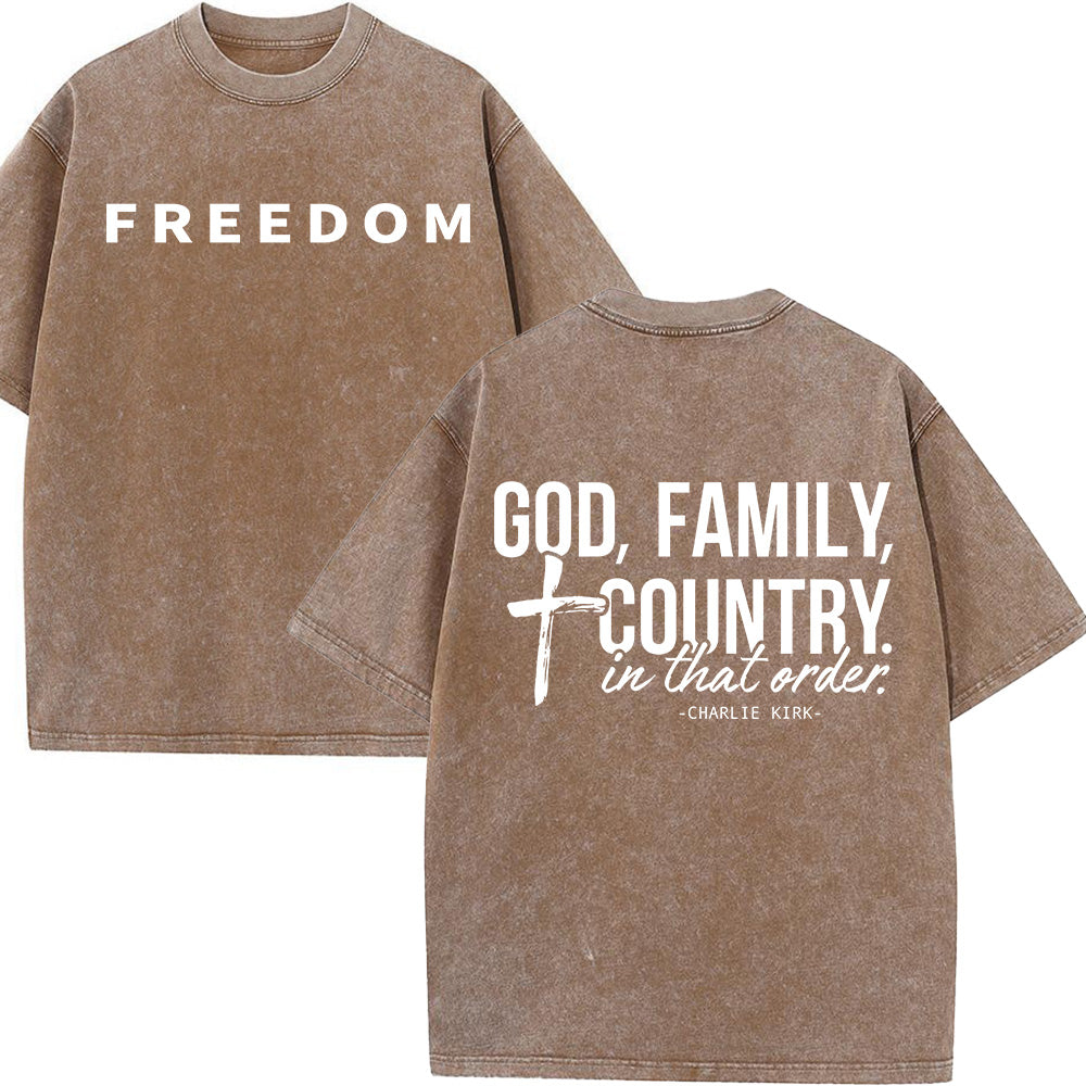 God Family Country Unisex Washed T-Shirt