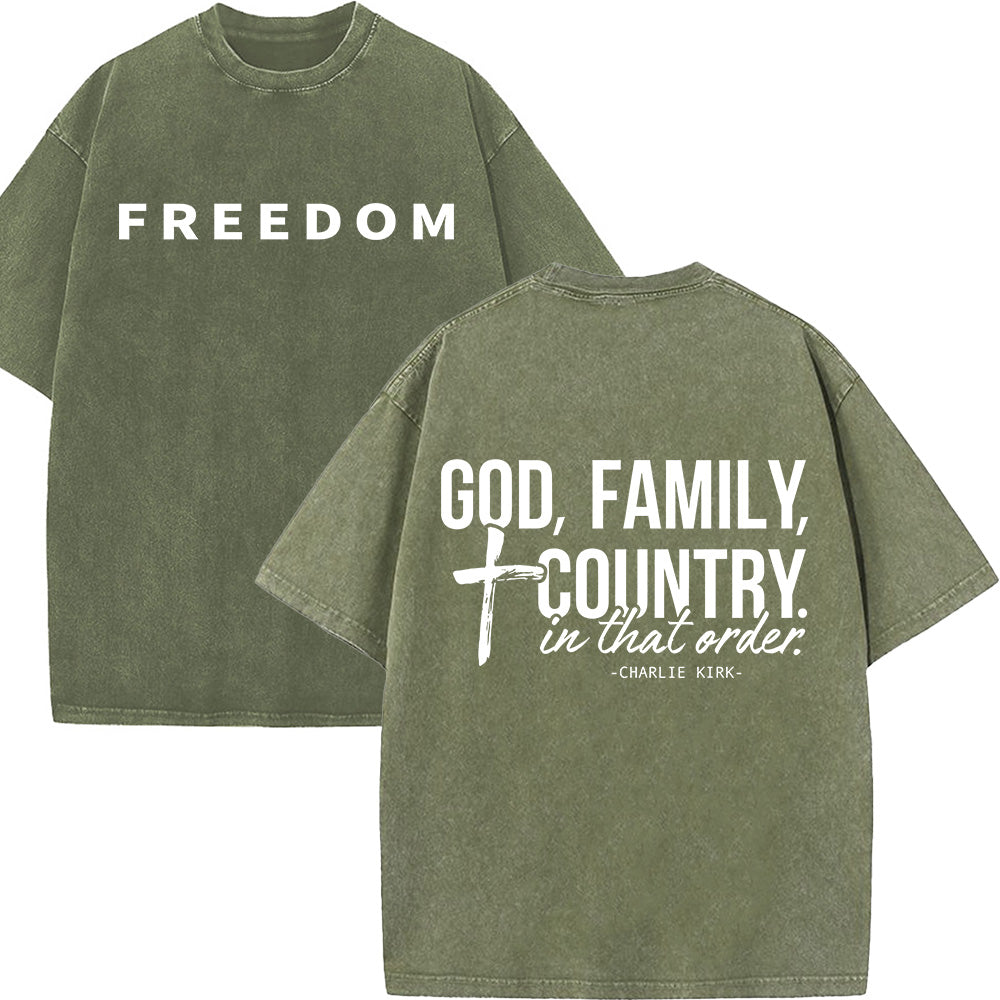 God Family Country Unisex Washed T-Shirt