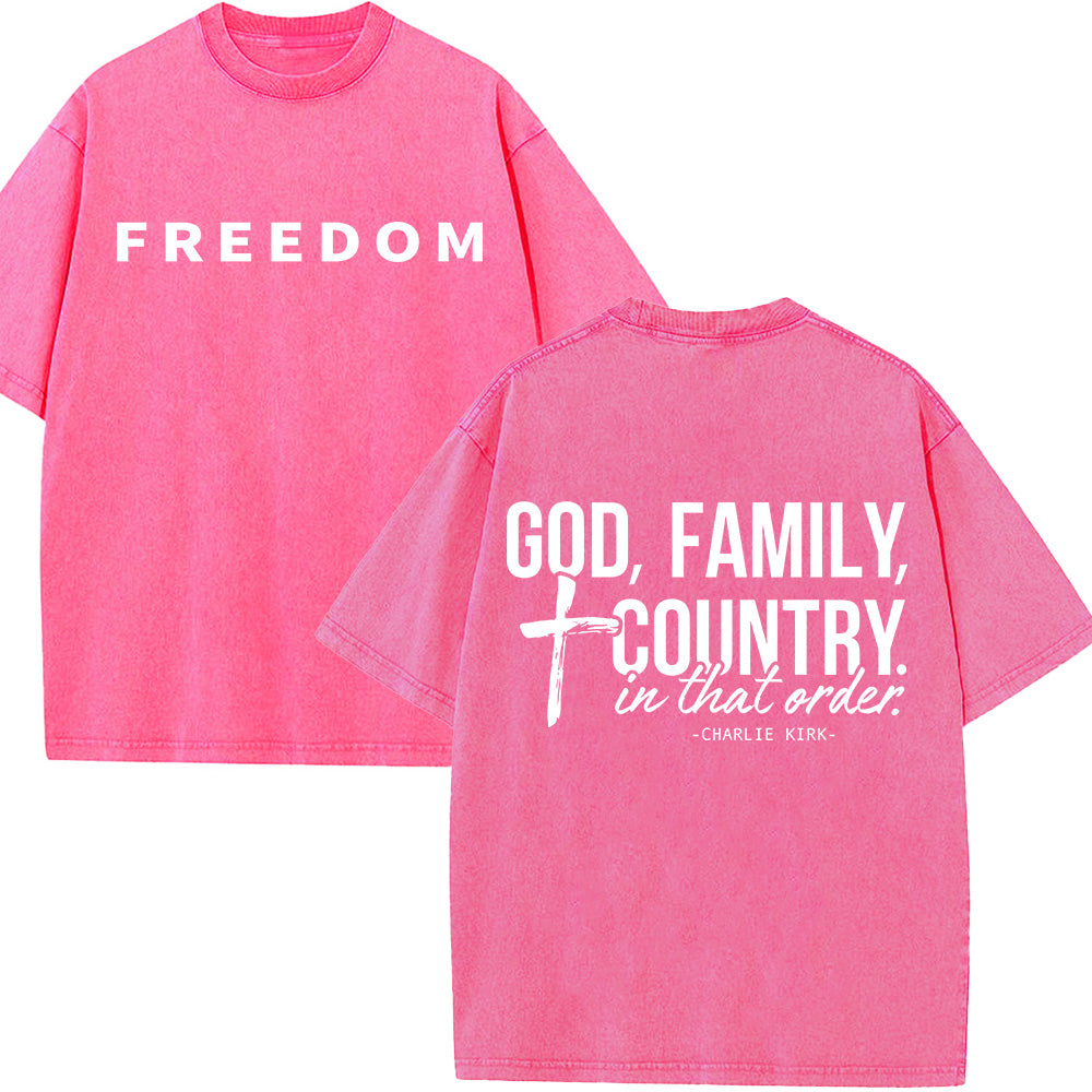God Family Country Unisex Washed T-Shirt